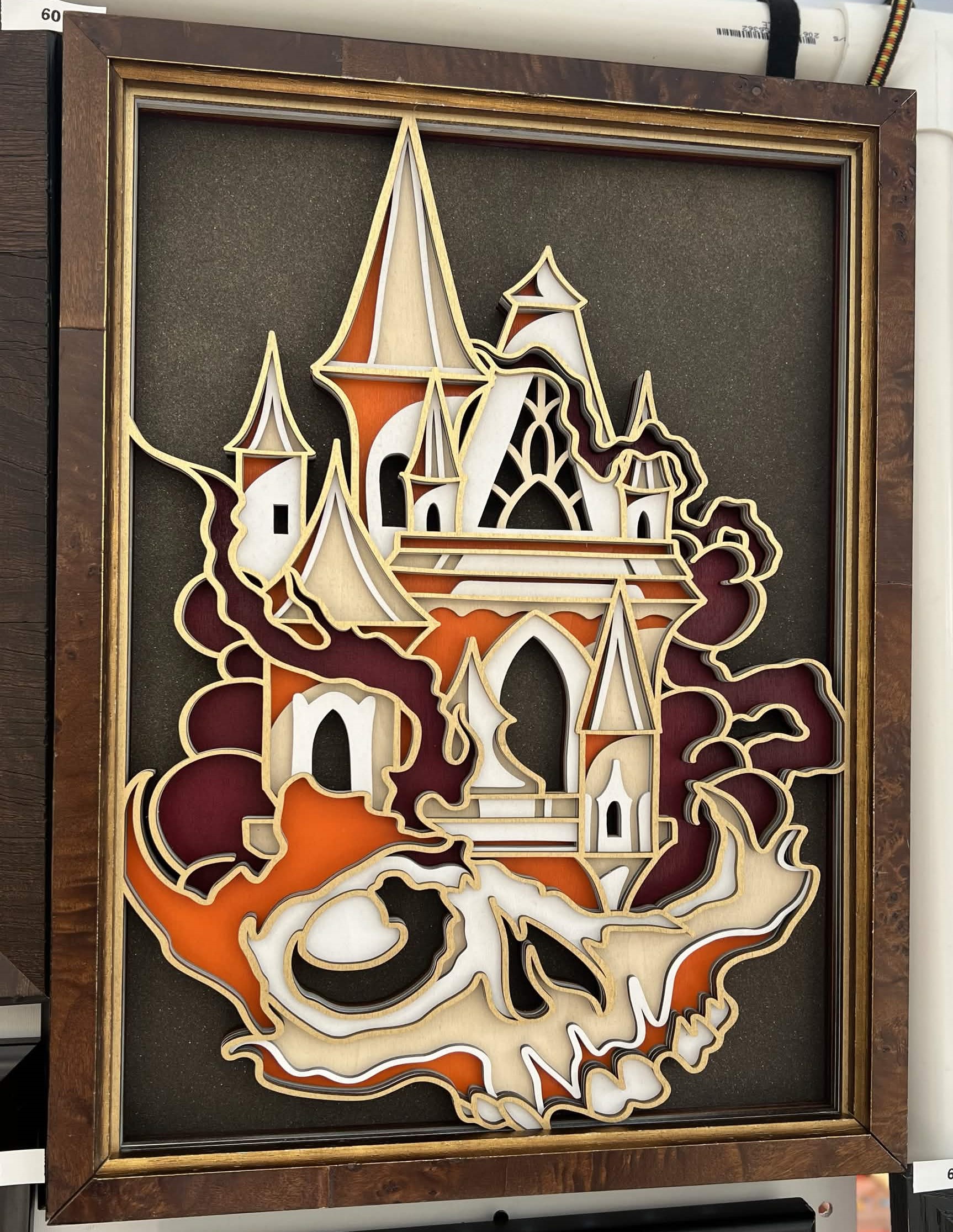 Layered wood art of a Skull Castle