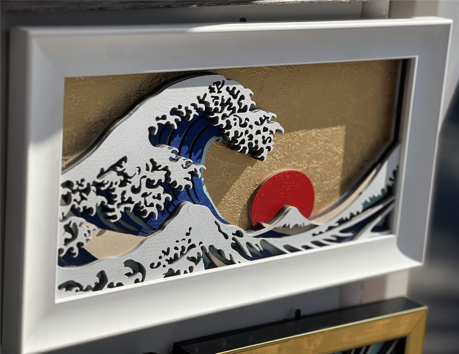 Layered wood art inspired by The Great Wave off Kanagawa