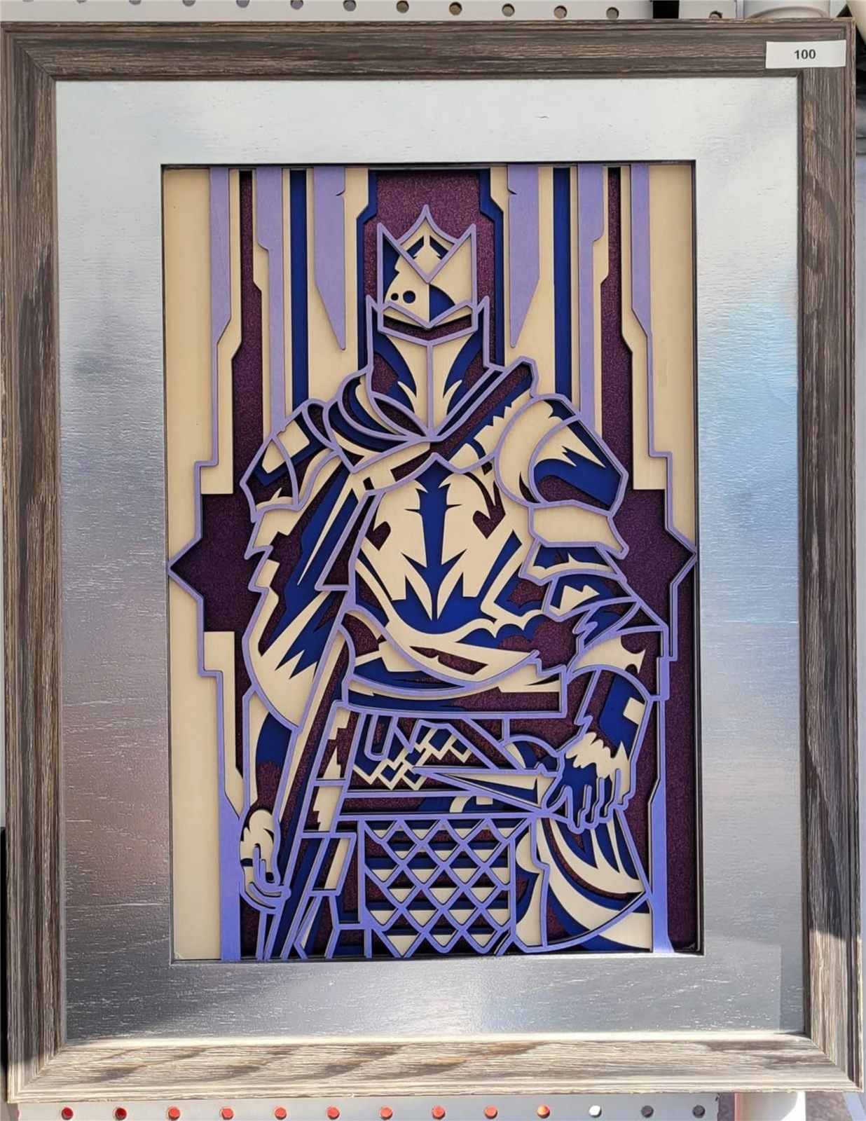 Layered wood art of a knight