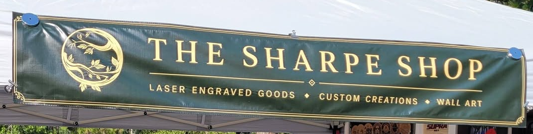 The Sharpe Shop market booth banner