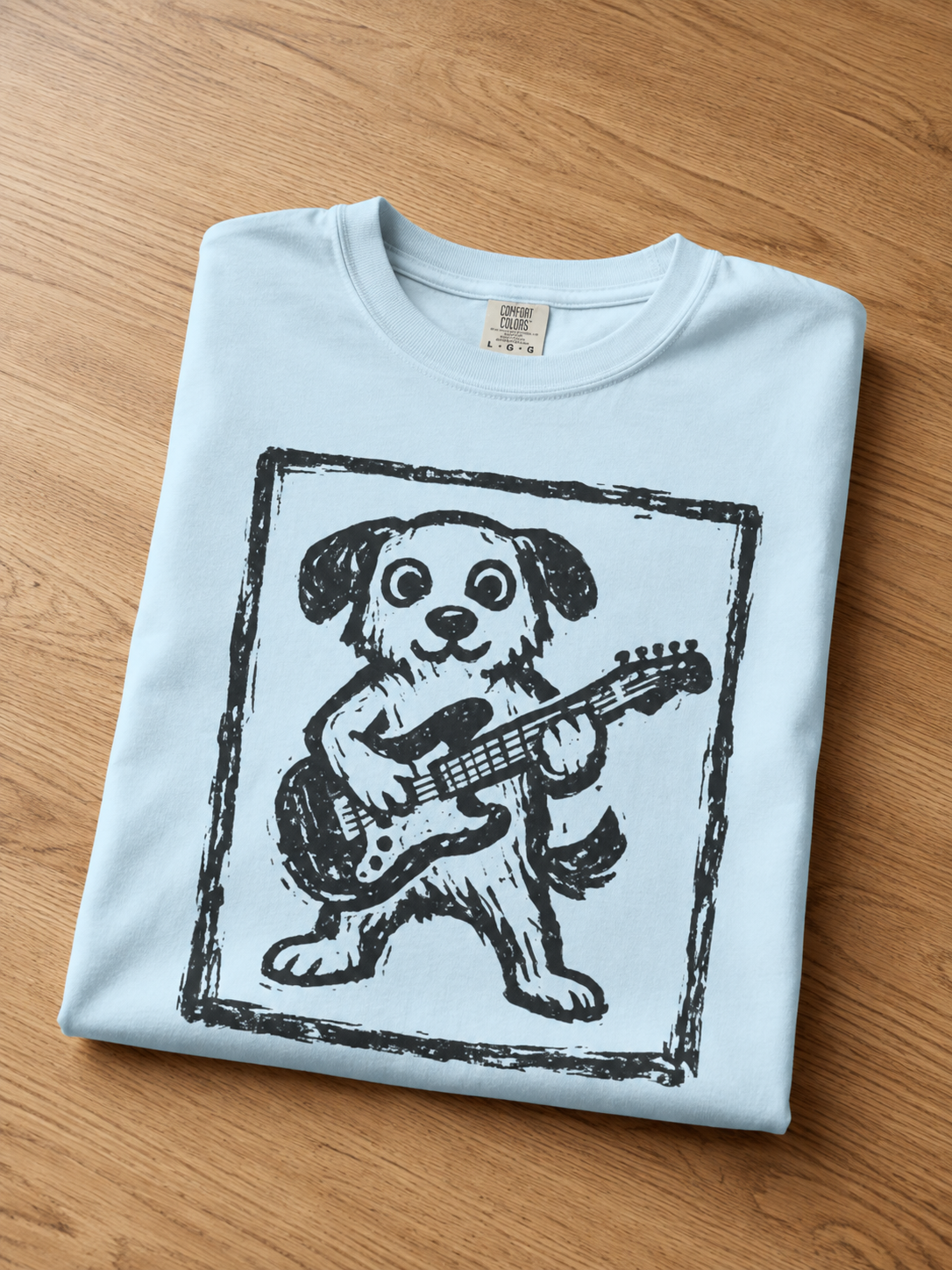 Rock Star Dog Shirt design, a dog playing an electric guitar